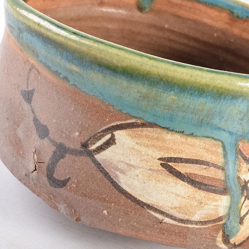 茶道具　徳川中期　織部焼　鳴海織部　沓形茶碗　時代箱　V　R8558