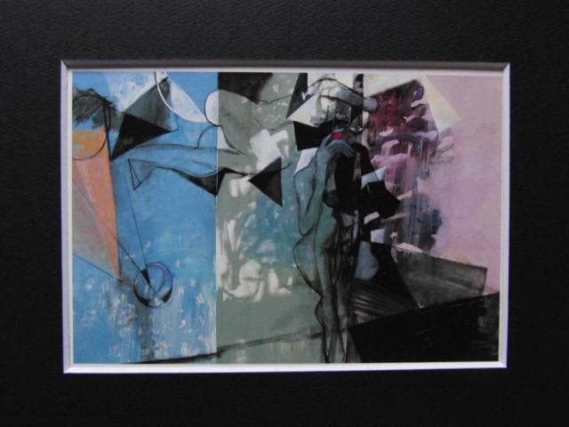 鶴岡義雄、【鏡の空間】、希少な画集画、新品高級額・額装付