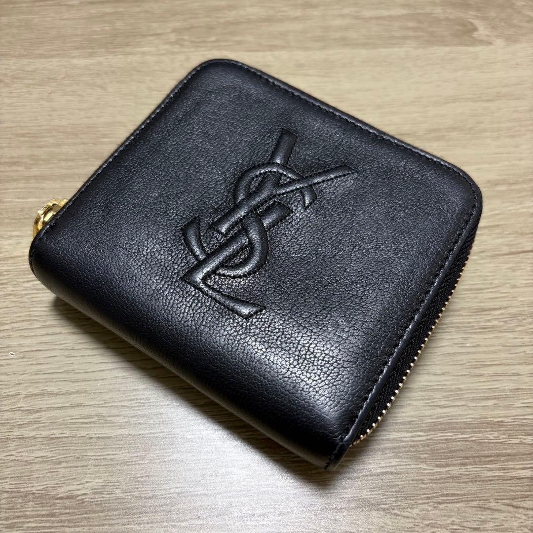 YSL イヴ・サンローラン　ブラックレザー 二つ折り財布