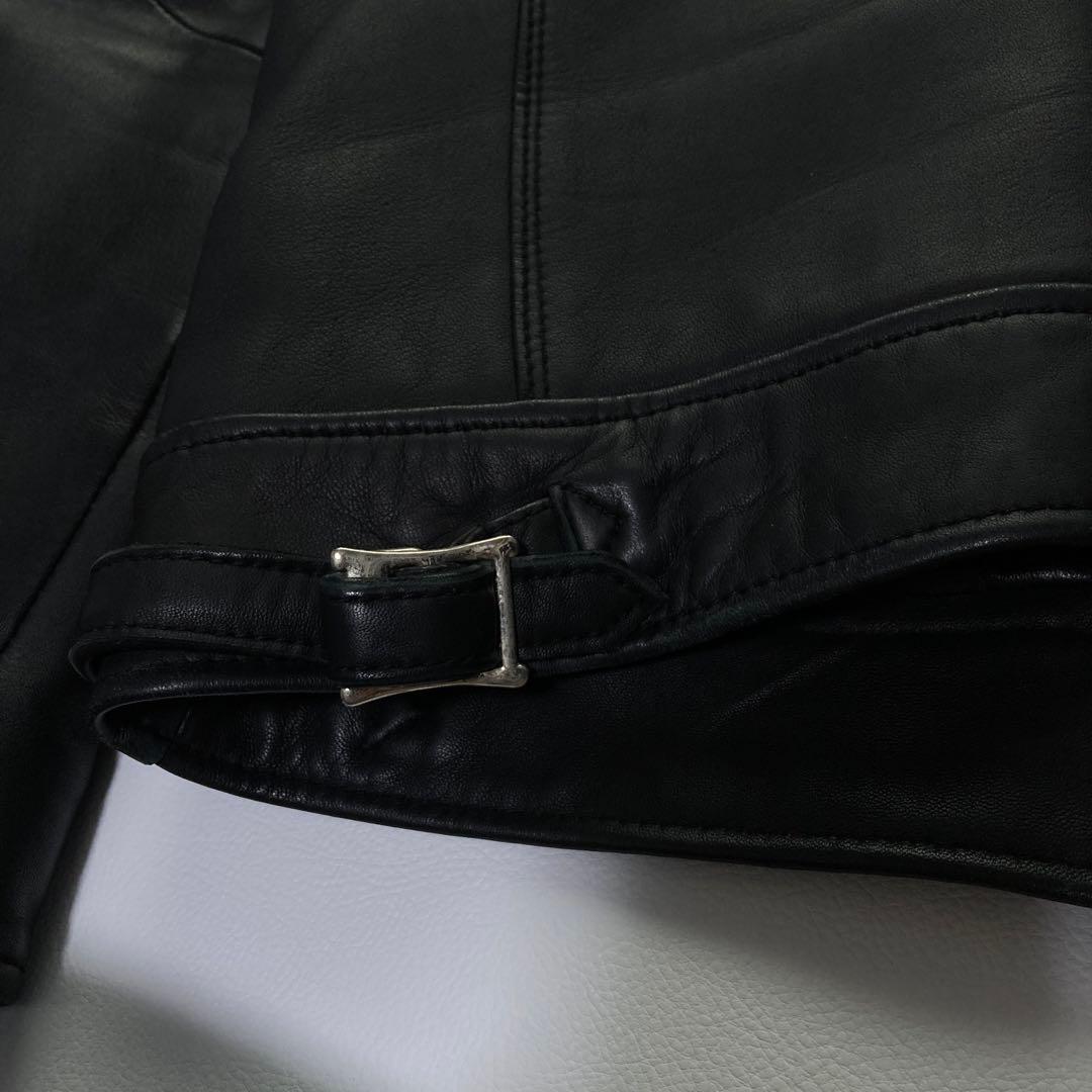 美品 ナノユニバース レザージャケット 羊革 キルティング ブラック 黒 L