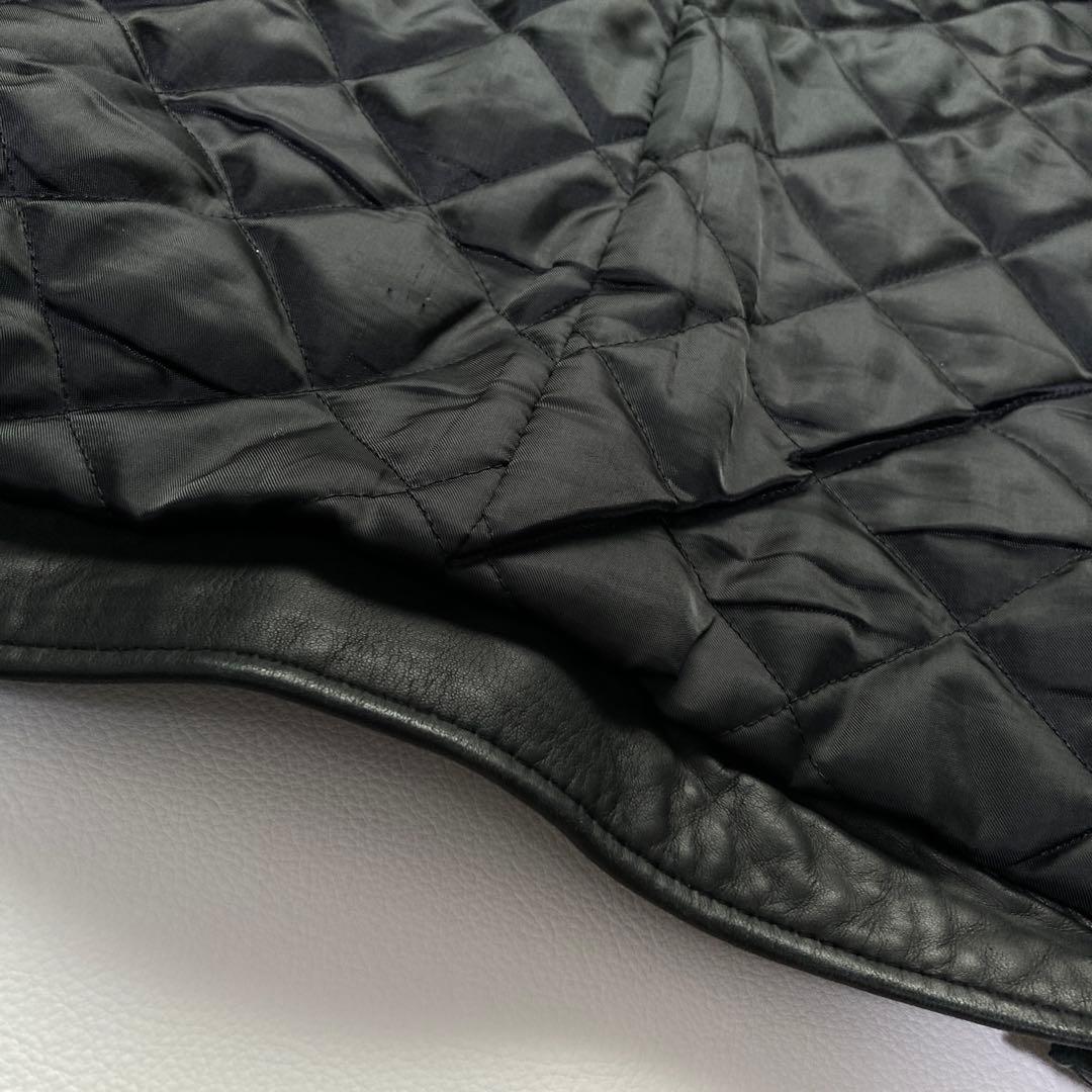 美品 ナノユニバース レザージャケット 羊革 キルティング ブラック 黒 L
