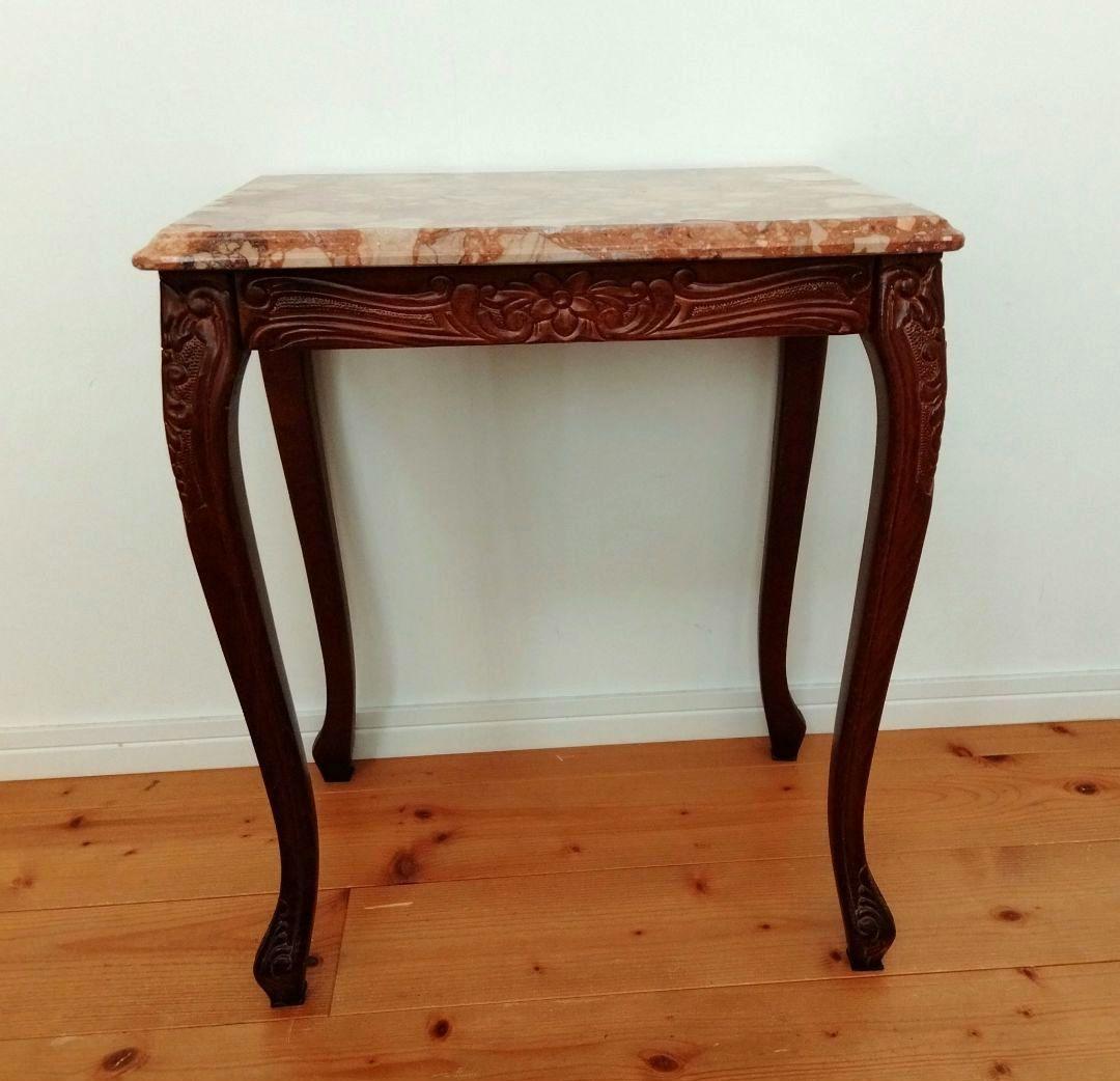 アンティーク大理石 サイドテーブル 猫足花彫刻