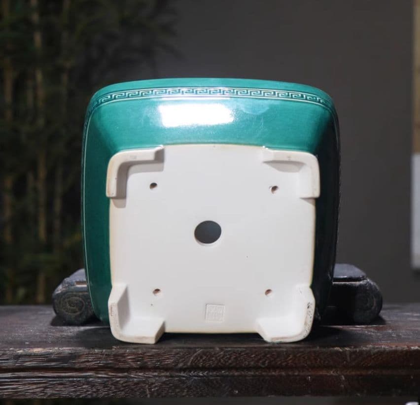 正方形回紋陶器鉢 青磁鉢 山野草鉢 多肉植物 植木鉢 小品大品盆栽鉢 陶器鉢置物