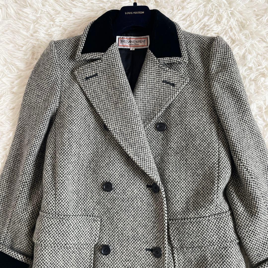 新品未使用　イヴサンローラン　チェスターコート　ヘリンボーン　ツイード　グレー