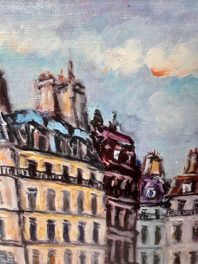 #原良治「パリーの街」油彩画　直筆サイン