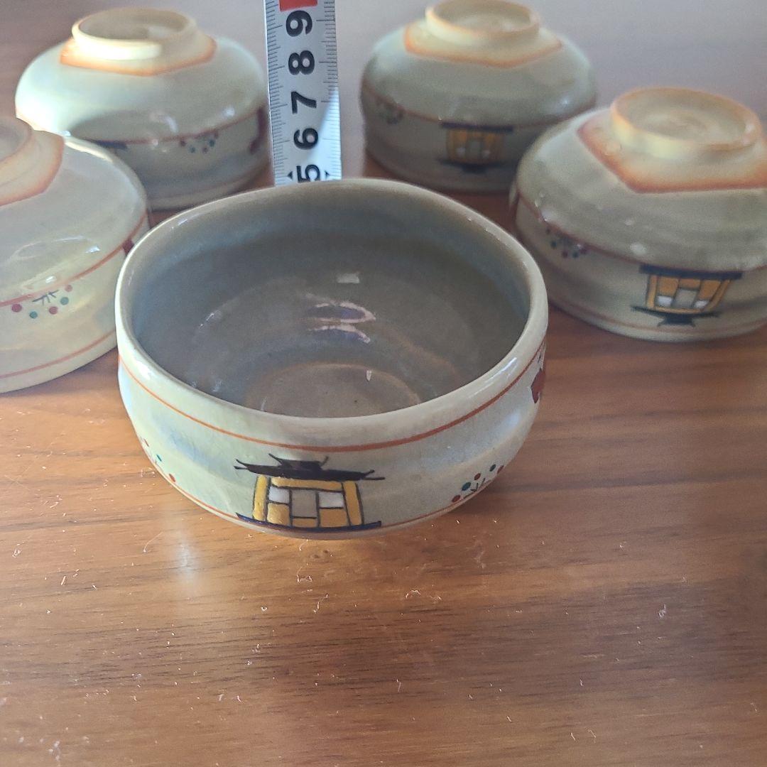茶道具　赤膚焼茶碗　奈良絵　5個セット