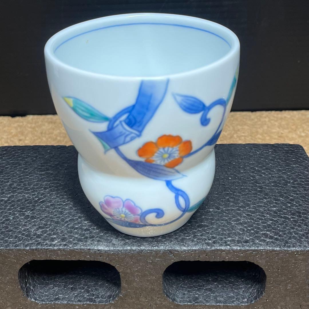 未使用】有田焼.華山萬右衛門窯 染錦枝花酒器/陶器製花枝保冷サーバーセット