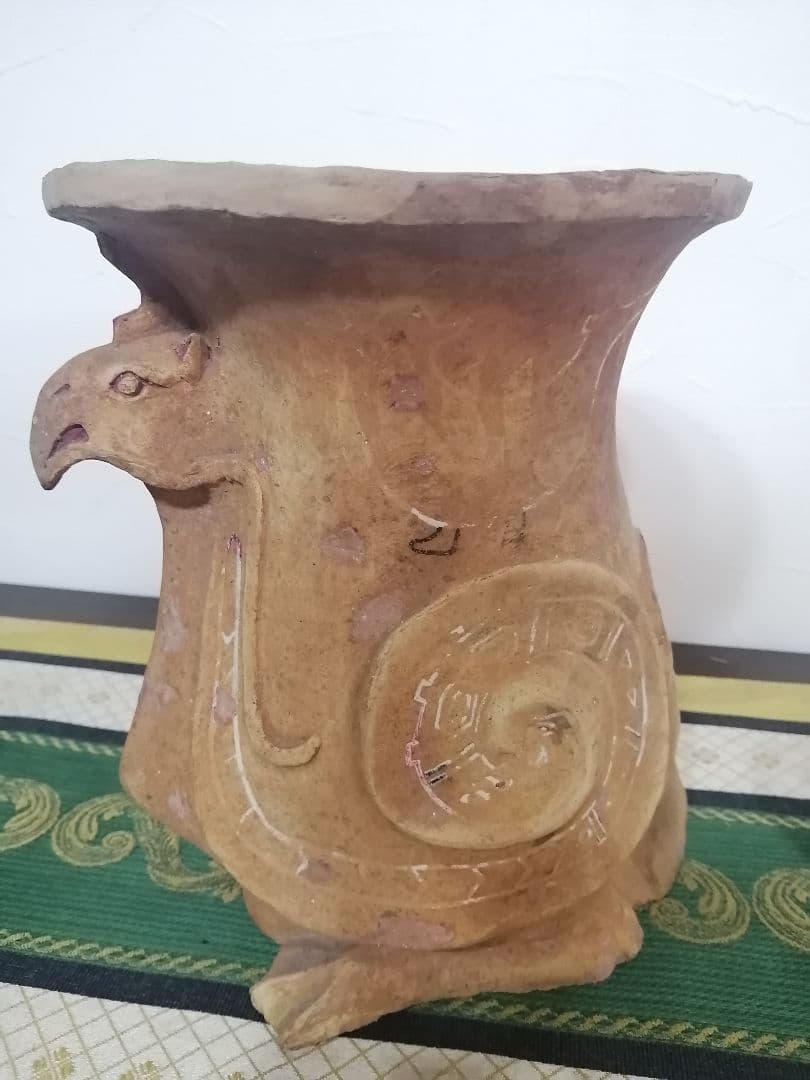 古代文明 ペルー 神獣 壺 発掘品 彩色土器 甕 穀物用壺 コンドル 神鳥