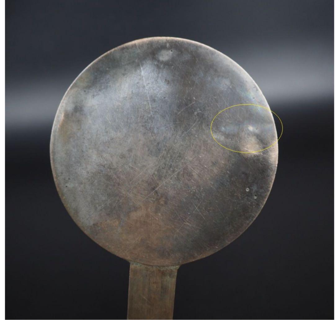 送料無料　旧蔵　江戸時代 『天下一藤原作』銘　珍品古銅鏡　径7ｃｍ　重さ45g