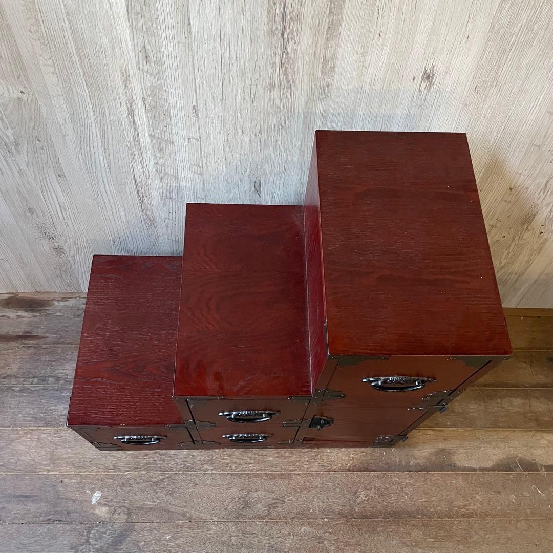 階段箪笥 昭和レトロ 左下り 飾り棚 収納棚 アンティーク家具 小物収納