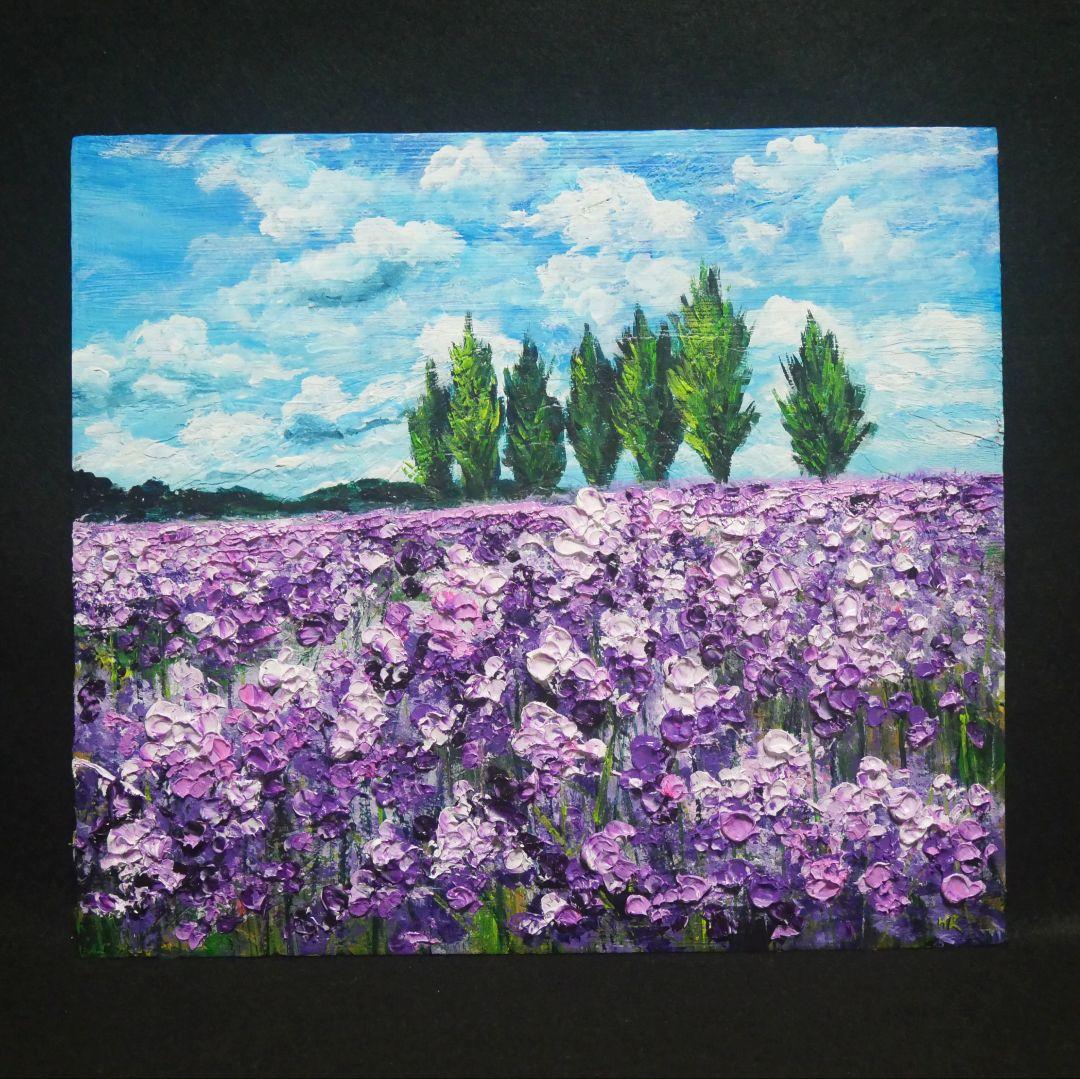 油絵 油彩 油彩画 絵 絵画【青空の下に咲くラベンダー】