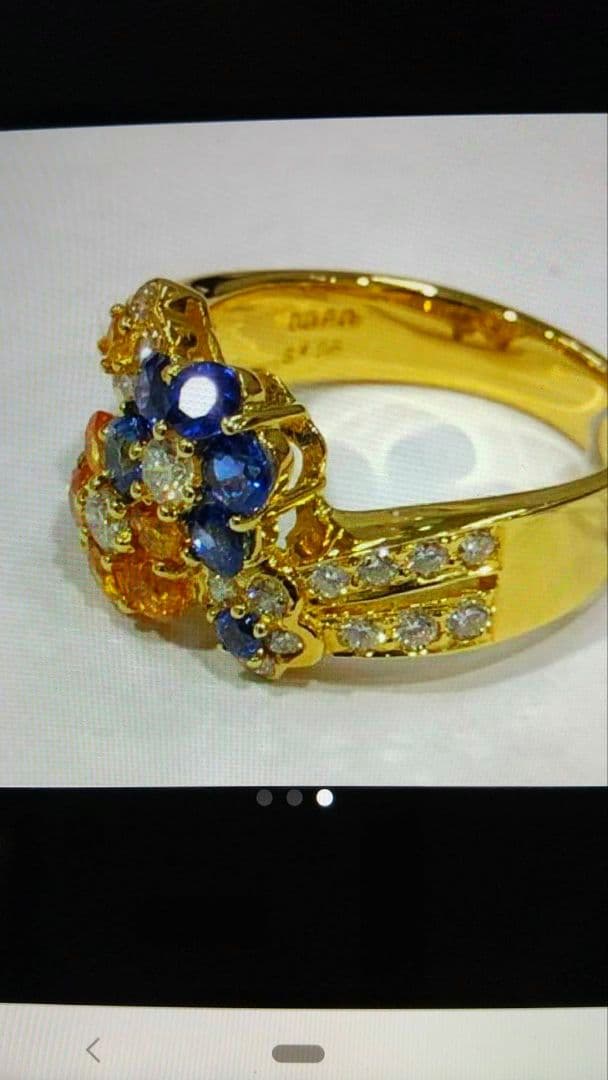 mayuブルーイエローサファイアダイヤモンドフラワーデザイン K18リング