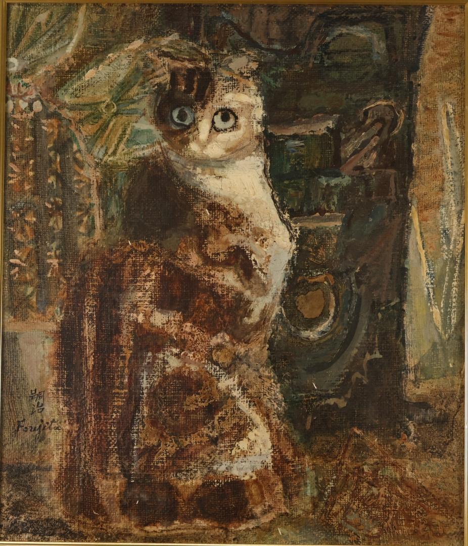 【模写】　藤田嗣治 「 猫 」　10号　油彩　サイン　タトウ　黄袋　BK094