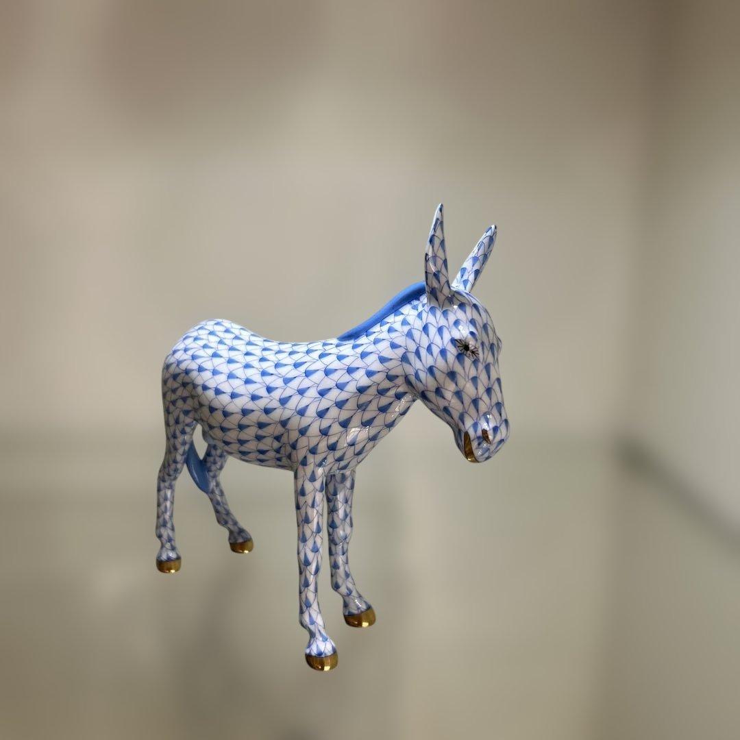HEREND ヘレンド ロバの置物　フィギュリン 青　ブルー