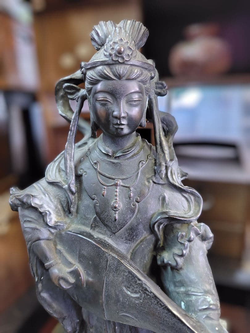 古銅 無垢 高岡 唐金 在銘 芳山作 弁財天 仏像 古美術 銅製 銅像