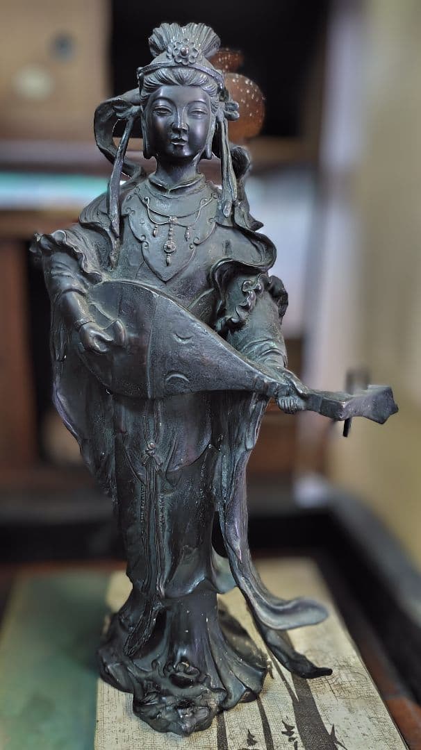 古銅 無垢 高岡 唐金 在銘 芳山作 弁財天 仏像 古美術 銅製 銅像