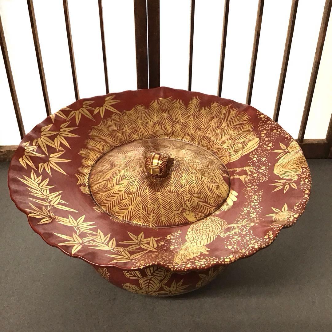 茶道具 水指 砂金袋 金襴手孔雀 桐竹 林 淡幽 造 共箱 Ｎ89a