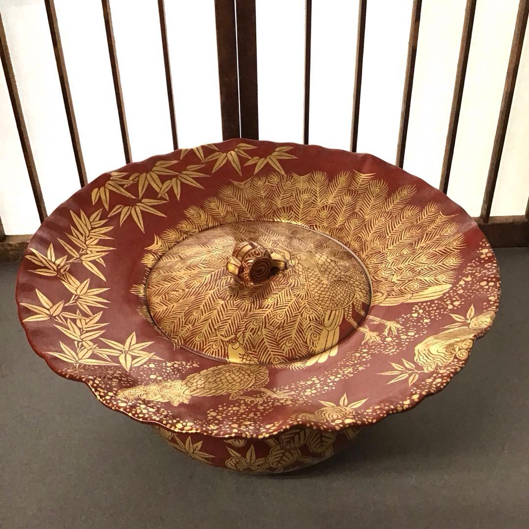 茶道具 水指 砂金袋 金襴手孔雀 桐竹 林 淡幽 造 共箱 Ｎ89a