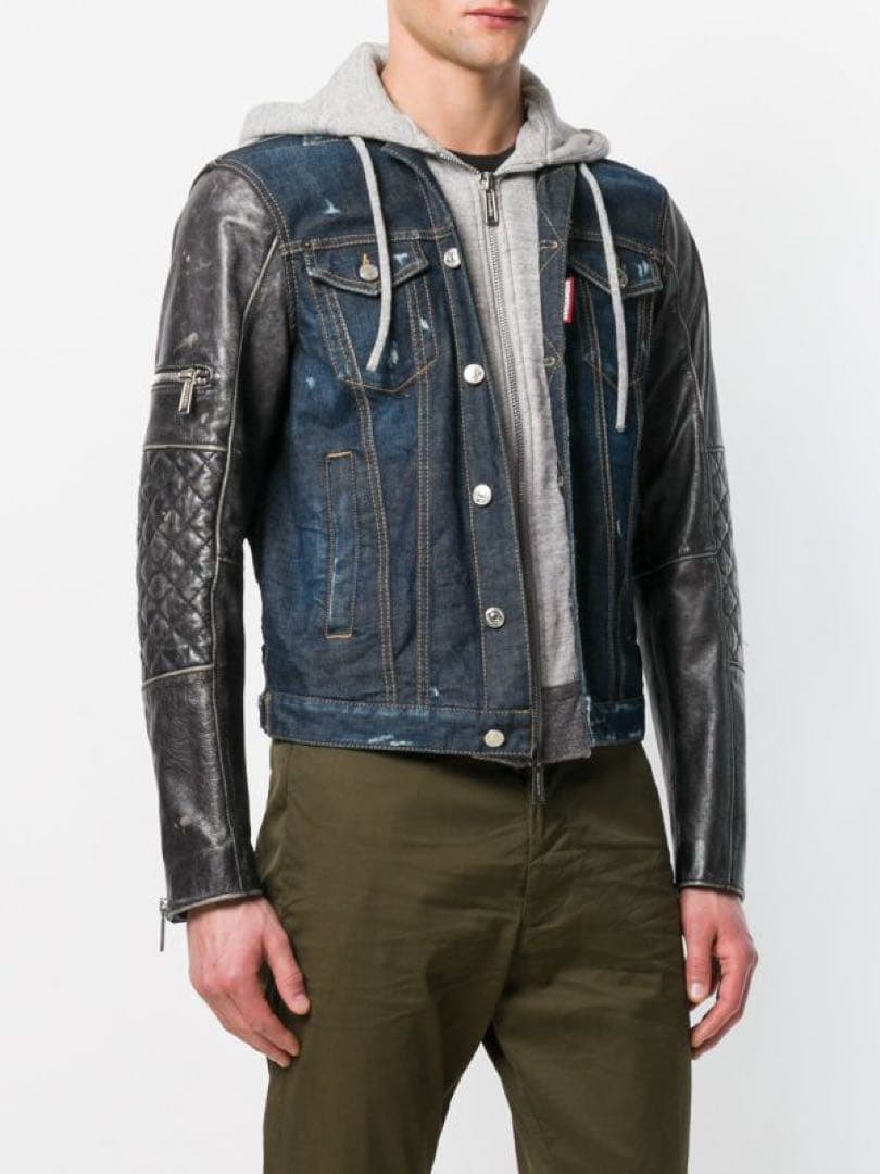 定価28万希少・新品・タグ付　袖レザーハイブリッド デニムジャケット サイズ44