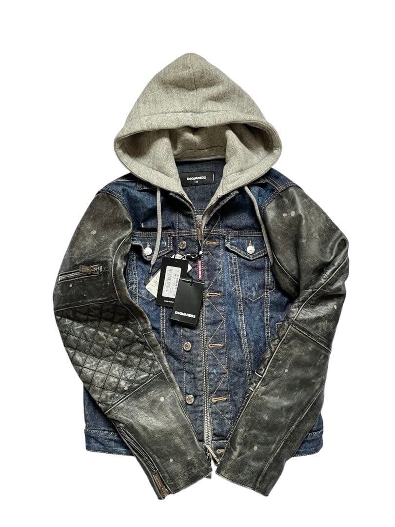定価28万希少・新品・タグ付　袖レザーハイブリッド デニムジャケット サイズ44