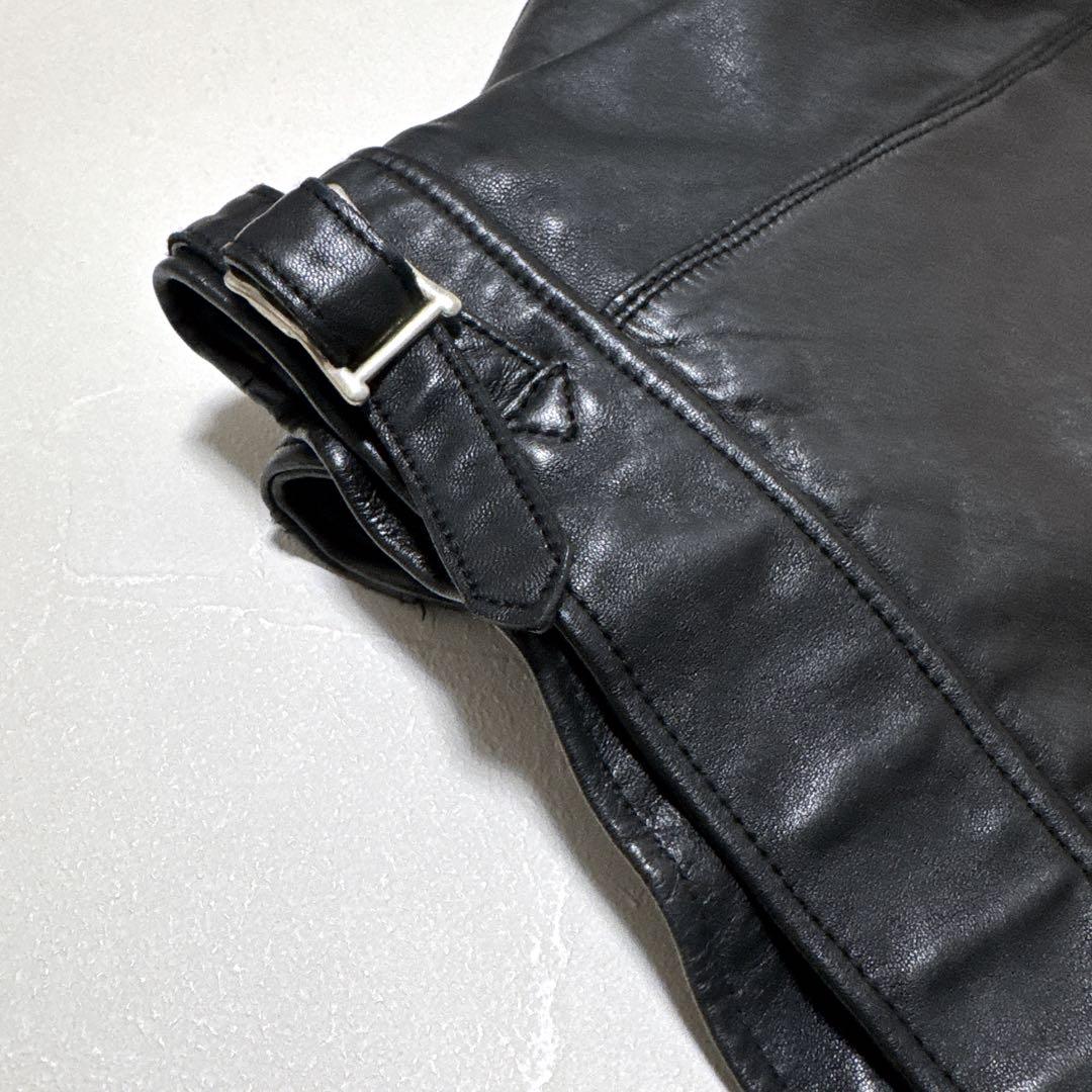 【極美品】XLサイズ ナノユニバース シープスキン シングルライダース 黒 赤