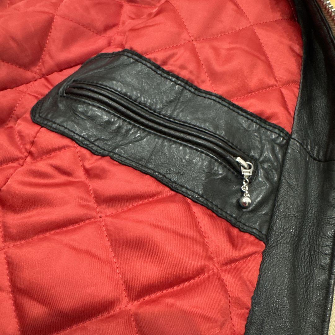 【極美品】XLサイズ ナノユニバース シープスキン シングルライダース 黒 赤