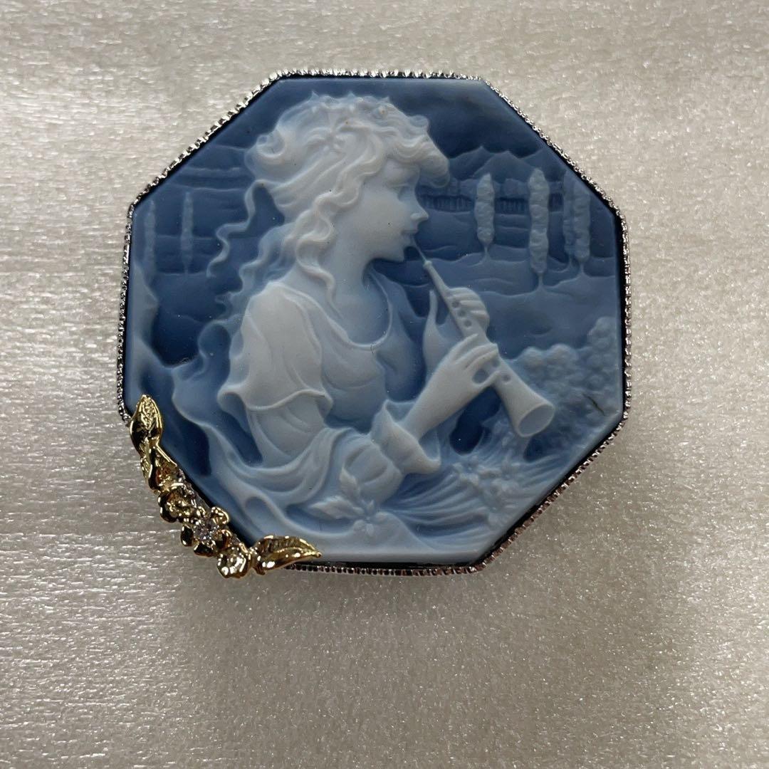 K18 SV925 メノーカメオ ダイヤモンド付き ブローチ ペンダント