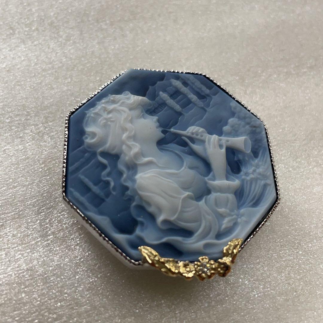 K18 SV925 メノーカメオ ダイヤモンド付き ブローチ ペンダント