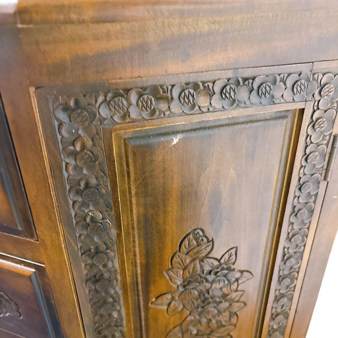 アンティーク　彫刻 チェスト 引き出し 4段 サイドボード キャビネット モダン