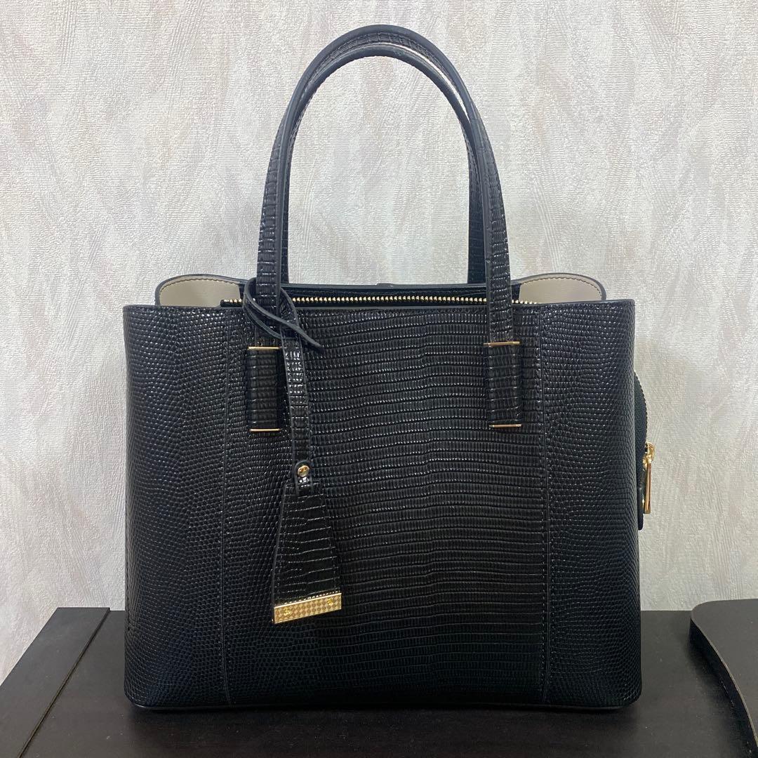 【新品未使用】リザードカタオシゴウヒスムース ハンドバッグ 黒　ダイアナ