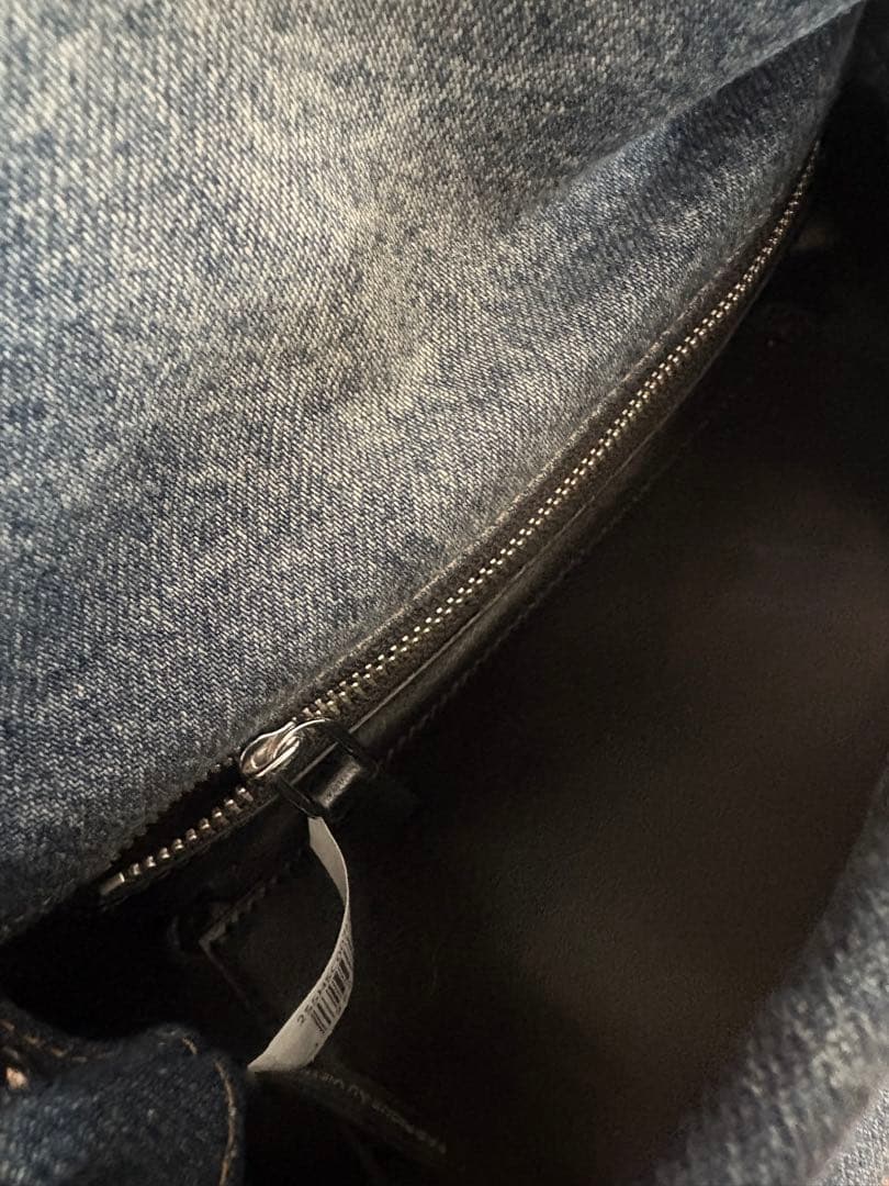 デニム花刺繍ボックス型ハンドバッグ