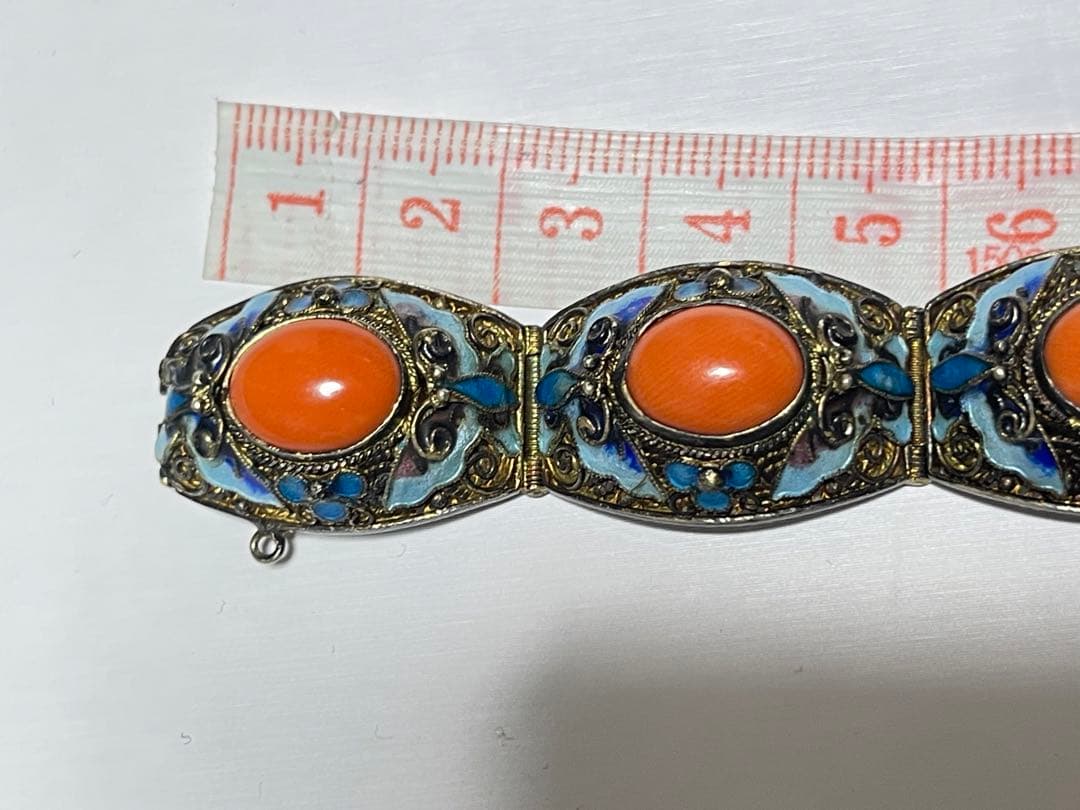 銀線細工 珊瑚SILVER ストーン ブレスレット