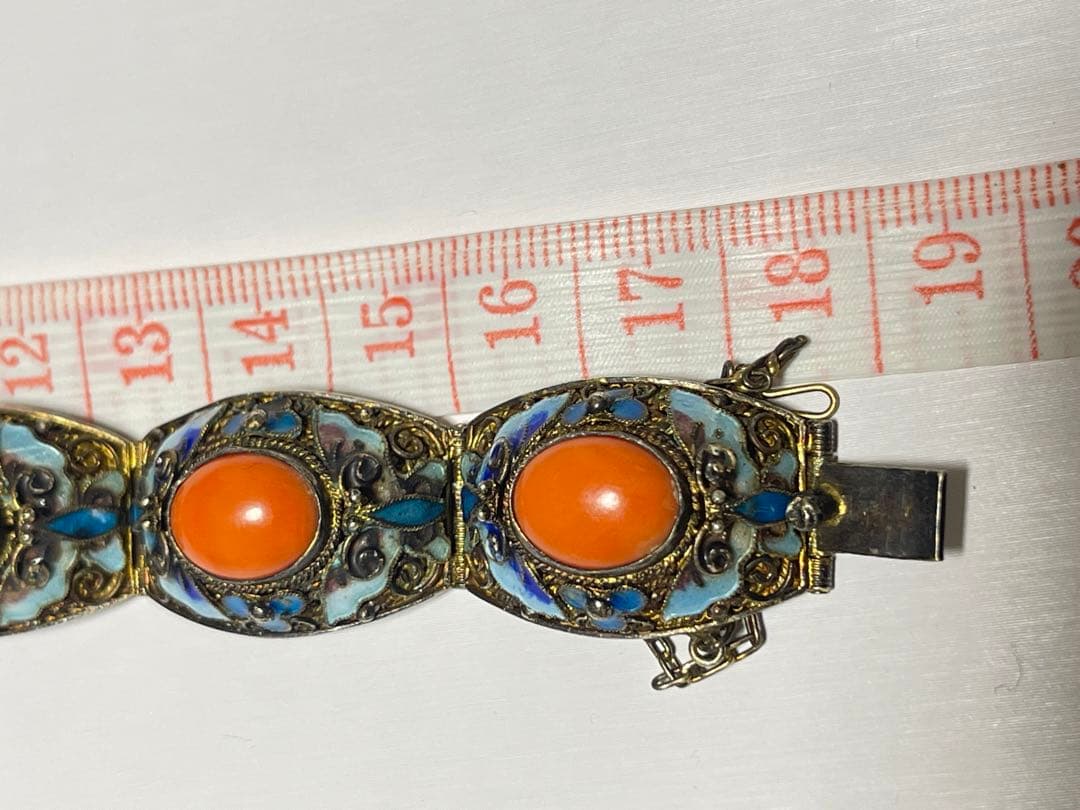 銀線細工 珊瑚SILVER ストーン ブレスレット