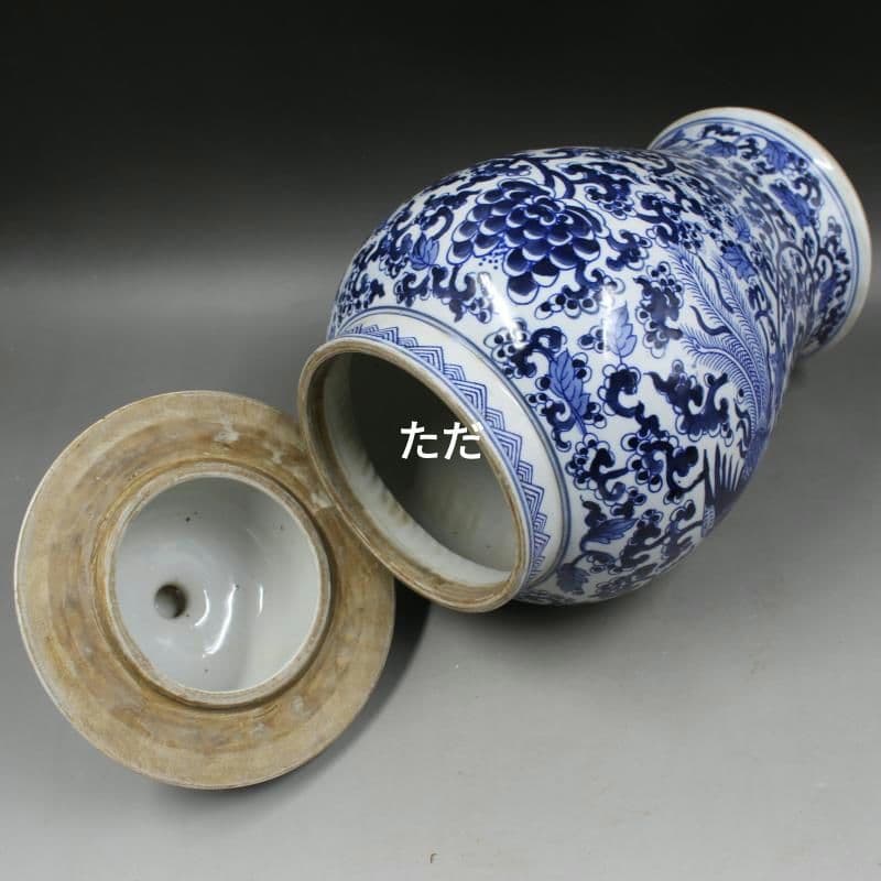 青花に花鳳紋将軍缶 景徳鎮 陶磁器 装飾品 現代工芸品 美術品 置物