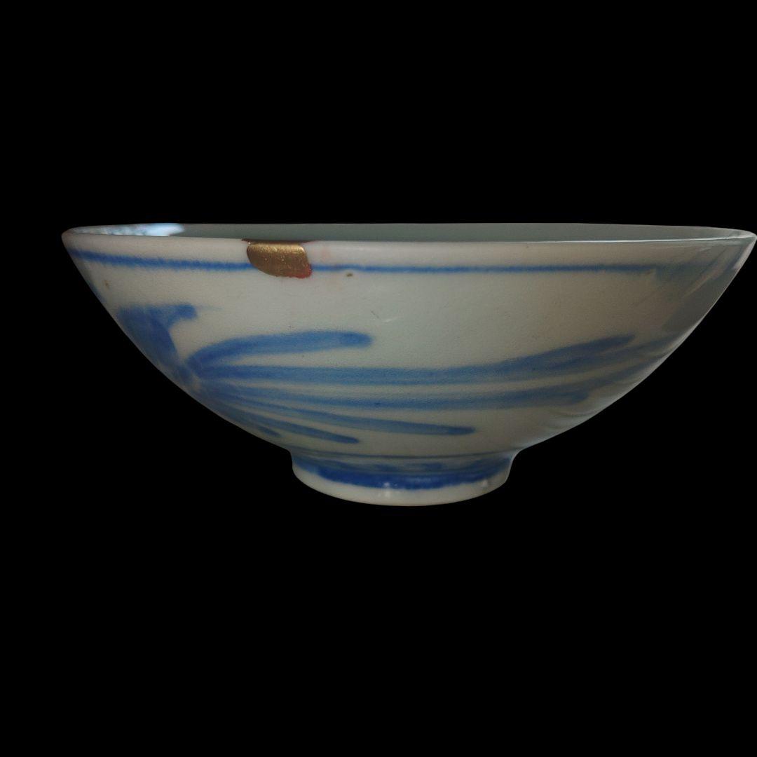 李朝?　不死鳥染付白磁茶碗　古美術