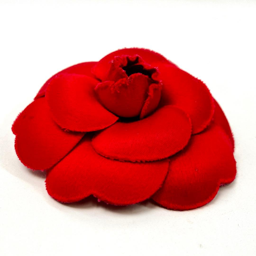 CHANEL カメリア コサージュ ブローチ シャネル ベルベット レッド 赤