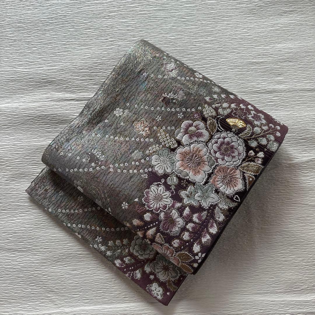 螺鈿がきらり風に揺れる辻が花　きものやまと　正絹六通袋帯