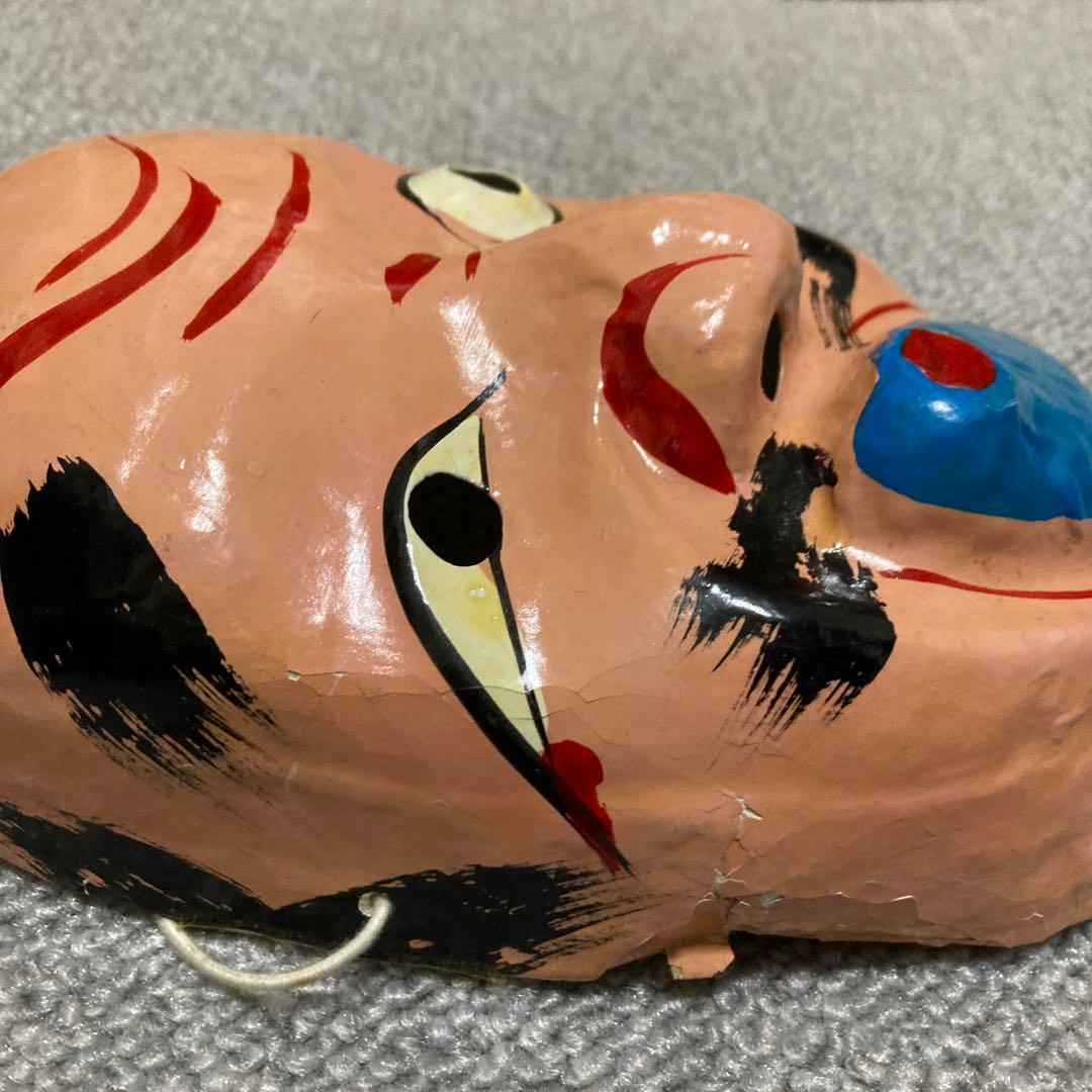 明治期 張り子 ひょっとこ面 滑稽面 民俗仮面 火吹き男 骨董品 アンティーク