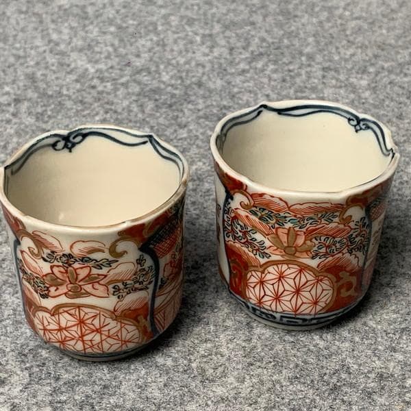 古伊万里色絵のぞき小猪口2個 [B34162]