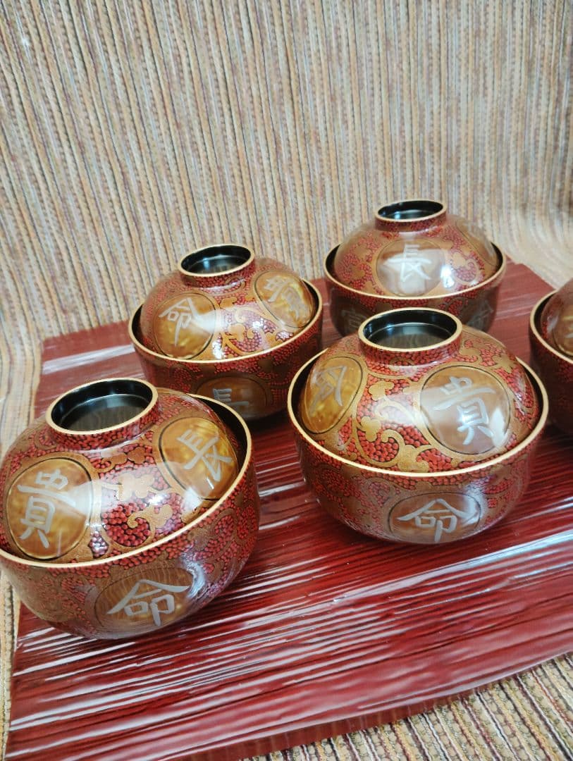 五島屋　漆器の椀 五個セット 赤と金