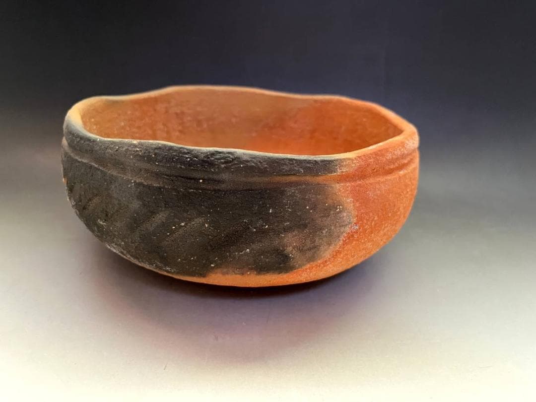 灰器■焼貫灰器 二代長楽作 「小川長楽」 赤楽 灰入れ 灰鉢 灰器 京焼 共箱■