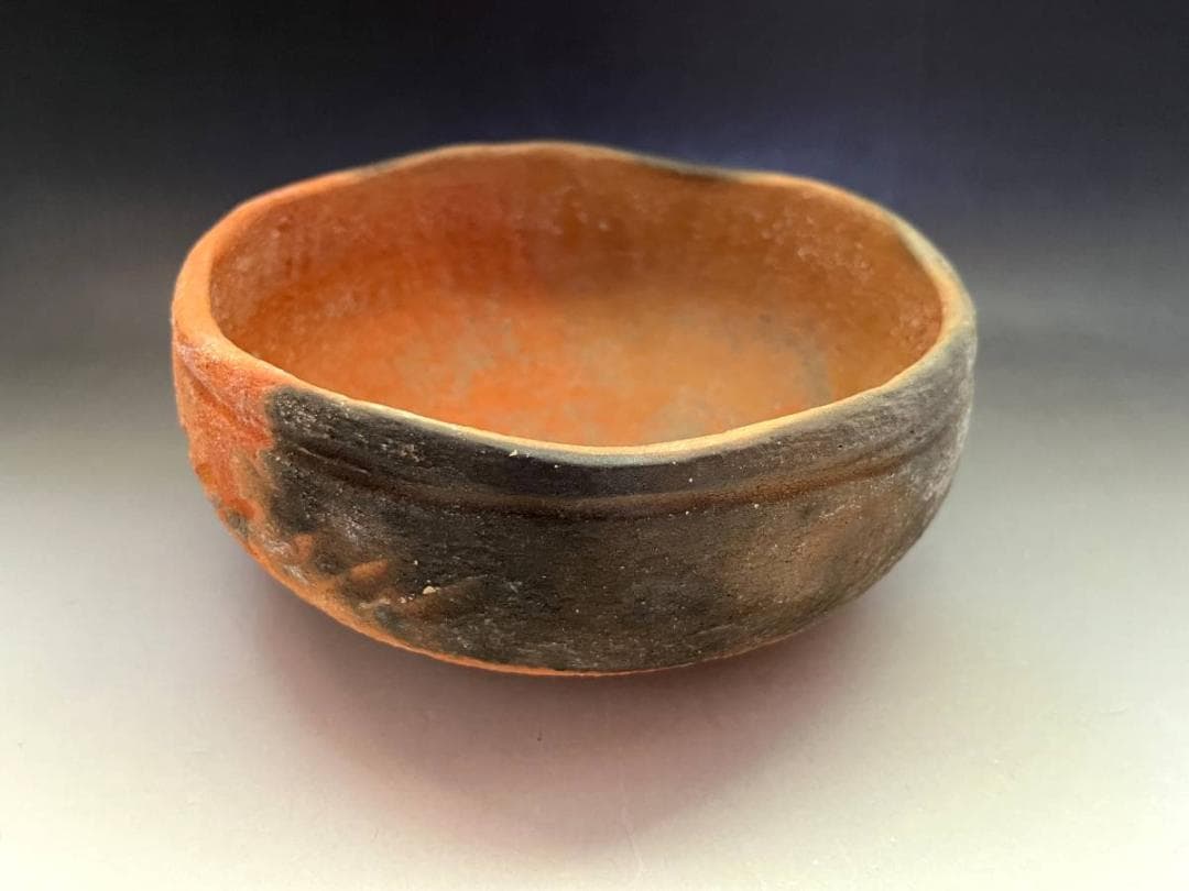 灰器■焼貫灰器 二代長楽作 「小川長楽」 赤楽 灰入れ 灰鉢 灰器 京焼 共箱■