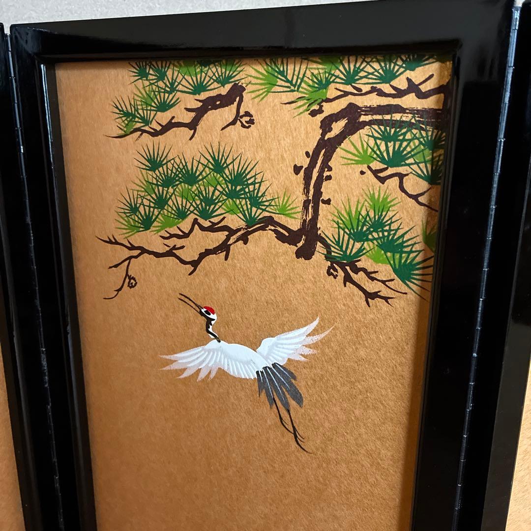 雛人形錦屏風　手書蒔絵　松、鶴