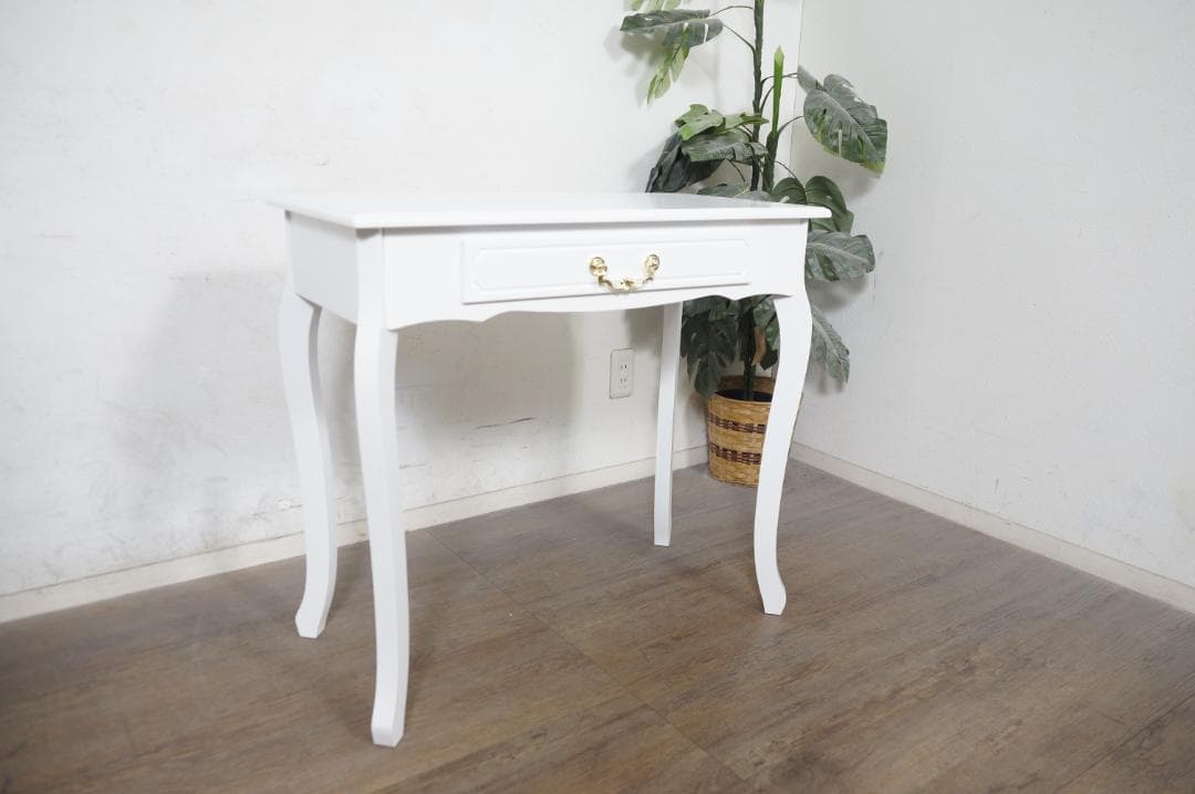 ミー☆ 　　猫脚デスク　引き出し　金取っ手　ホワイト