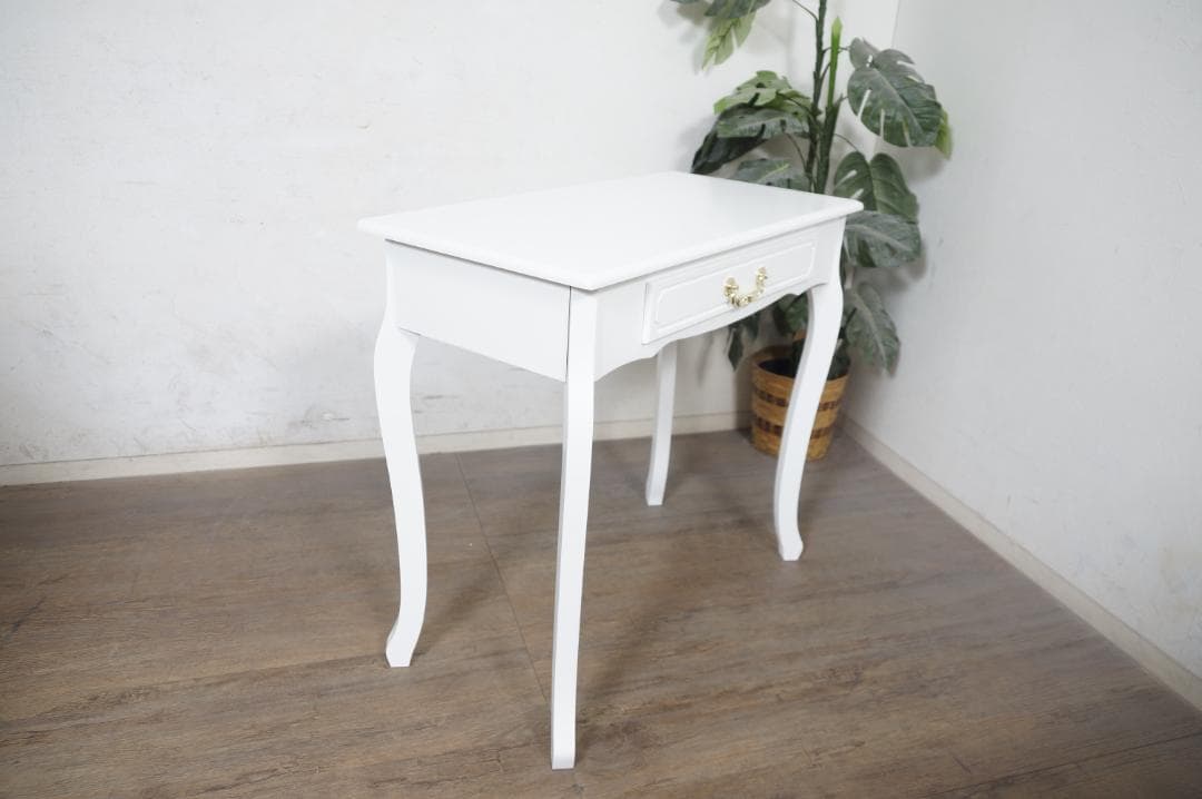 ミー☆ 　　猫脚デスク　引き出し　金取っ手　ホワイト