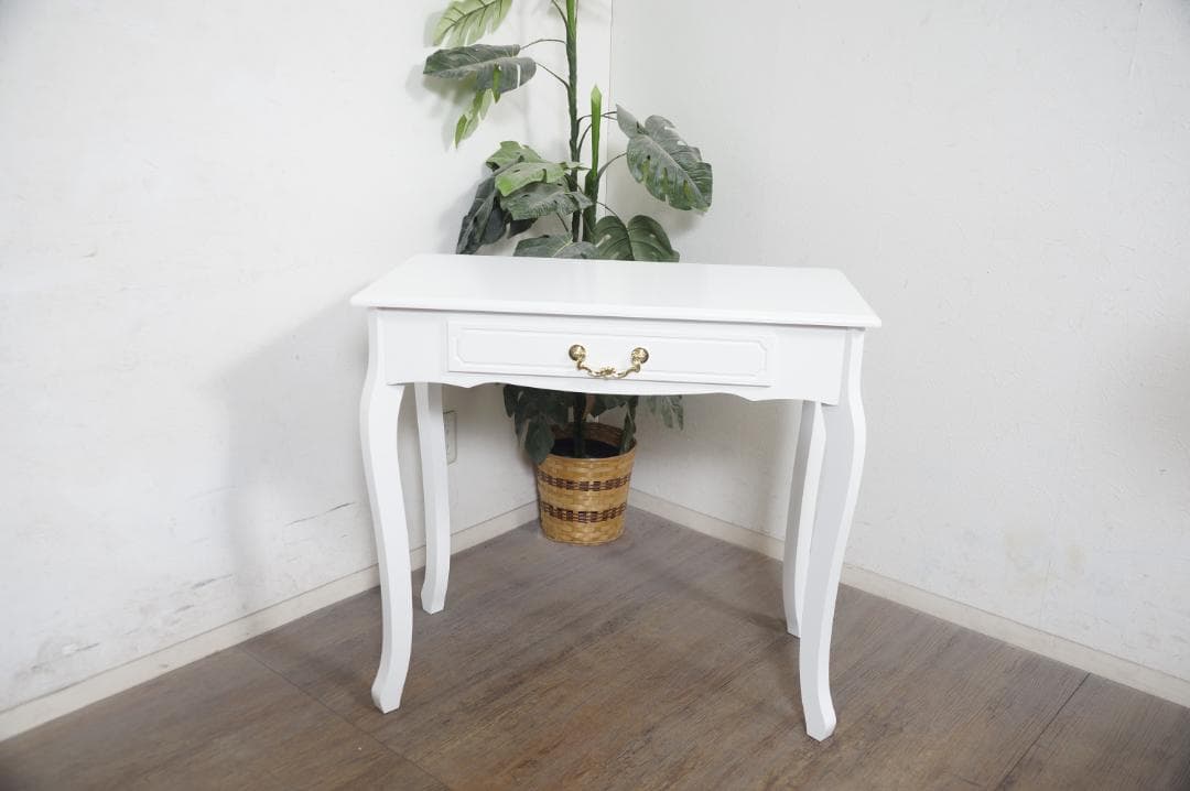 ミー☆ 　　猫脚デスク　引き出し　金取っ手　ホワイト