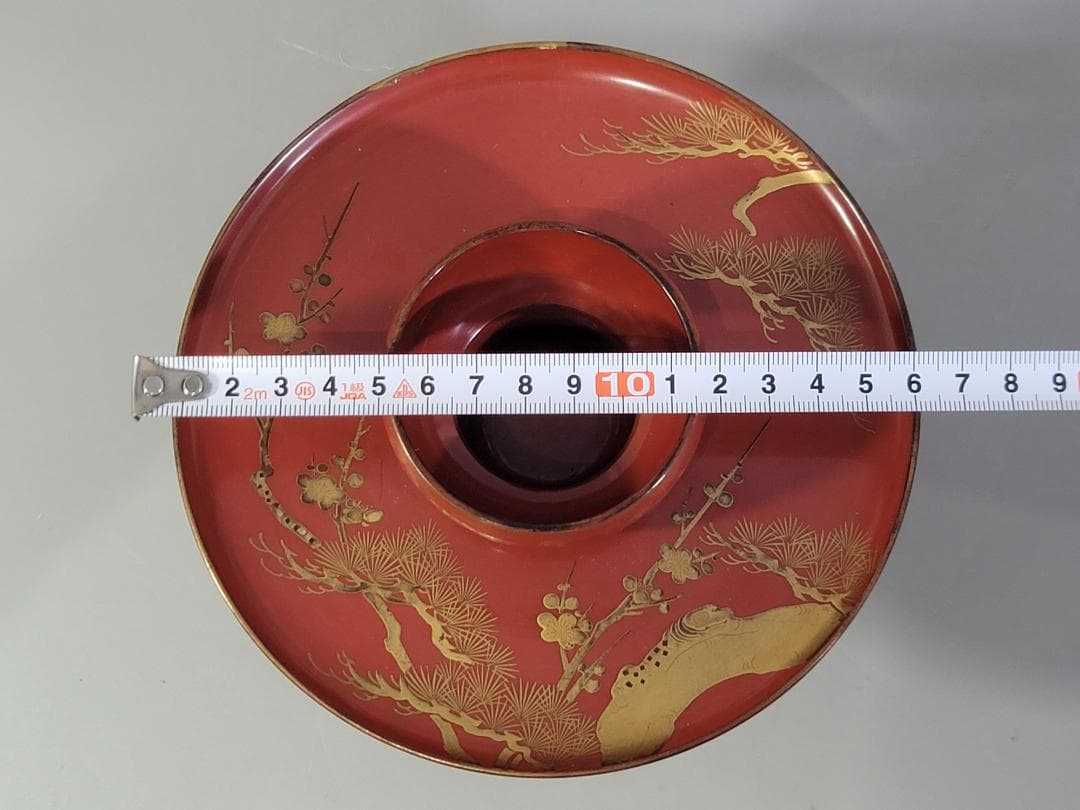 DT589 茶道具 朱塗 松竹梅蒔絵 天目台 時代物