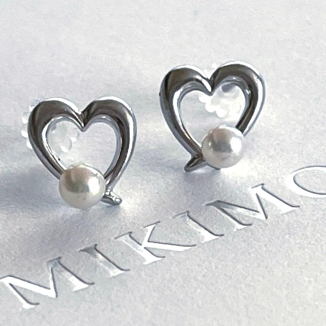MIKIMOTO ハート型ピアス ベビーパール付き K18WG 希少
