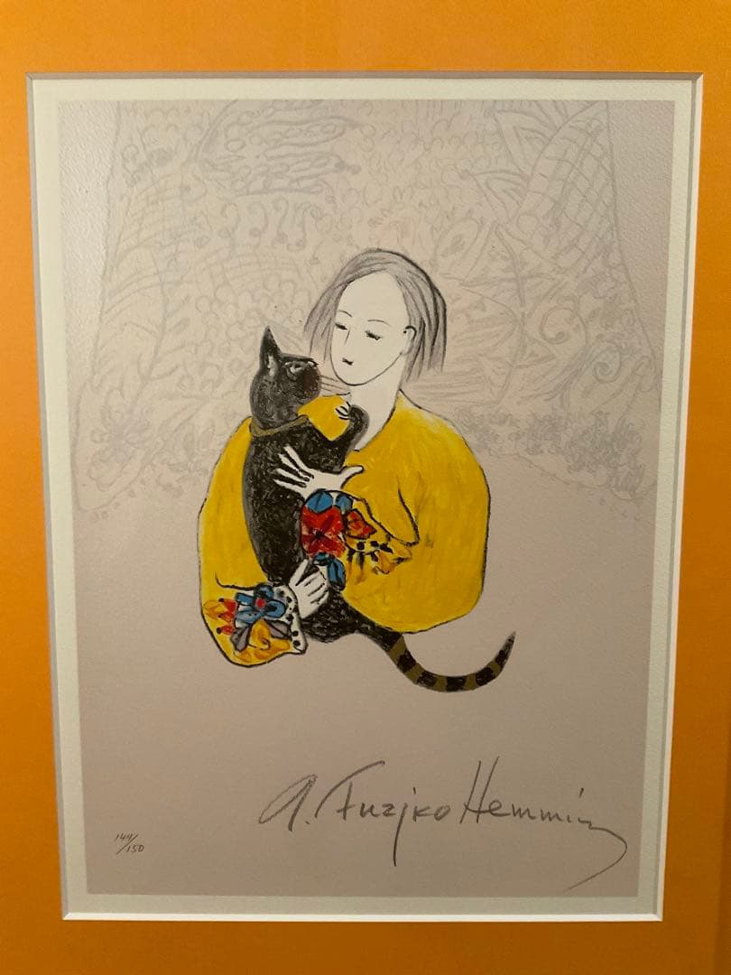 フジ子・ヘミング　「迷い込んだ猫・くりくり」シルクスクリーン　作品証明シール有り