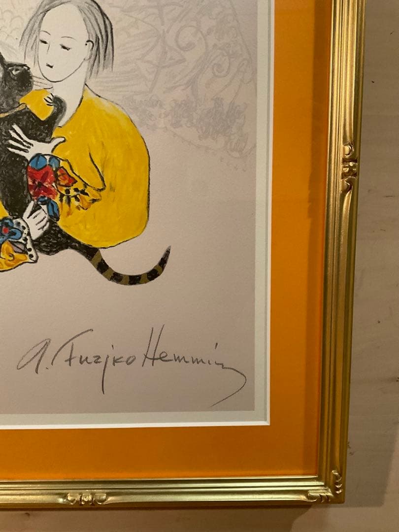 フジ子・ヘミング　「迷い込んだ猫・くりくり」シルクスクリーン　作品証明シール有り